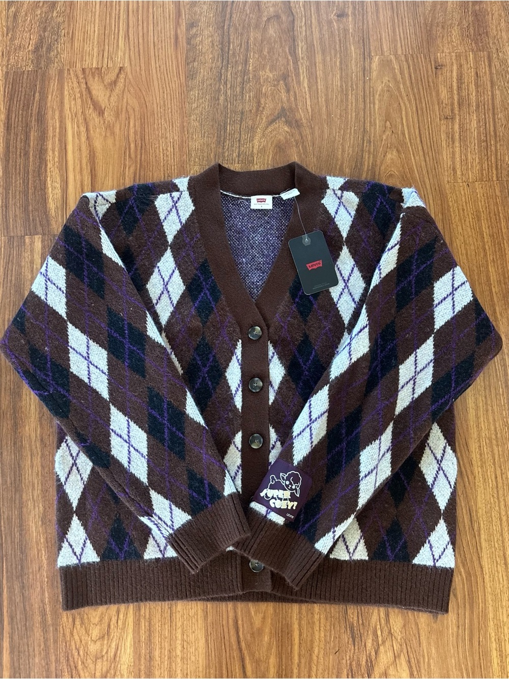 Levi's Brown Argyle Button-Front Cardigan